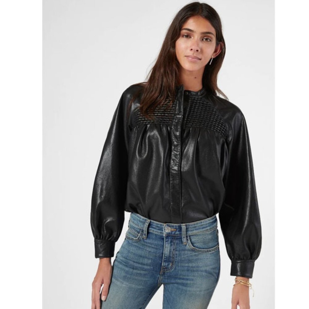 JOIE SUSANA VEGAN LEATHER LONG SLEEVE TOP
